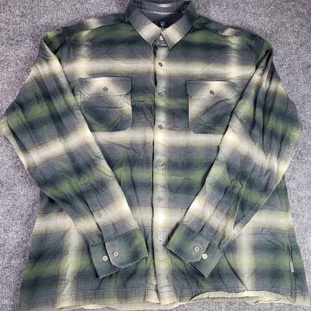 Kuhl Mens XXL Green Plaid Long Sleeve Button Down Shirt Born In The Mountains